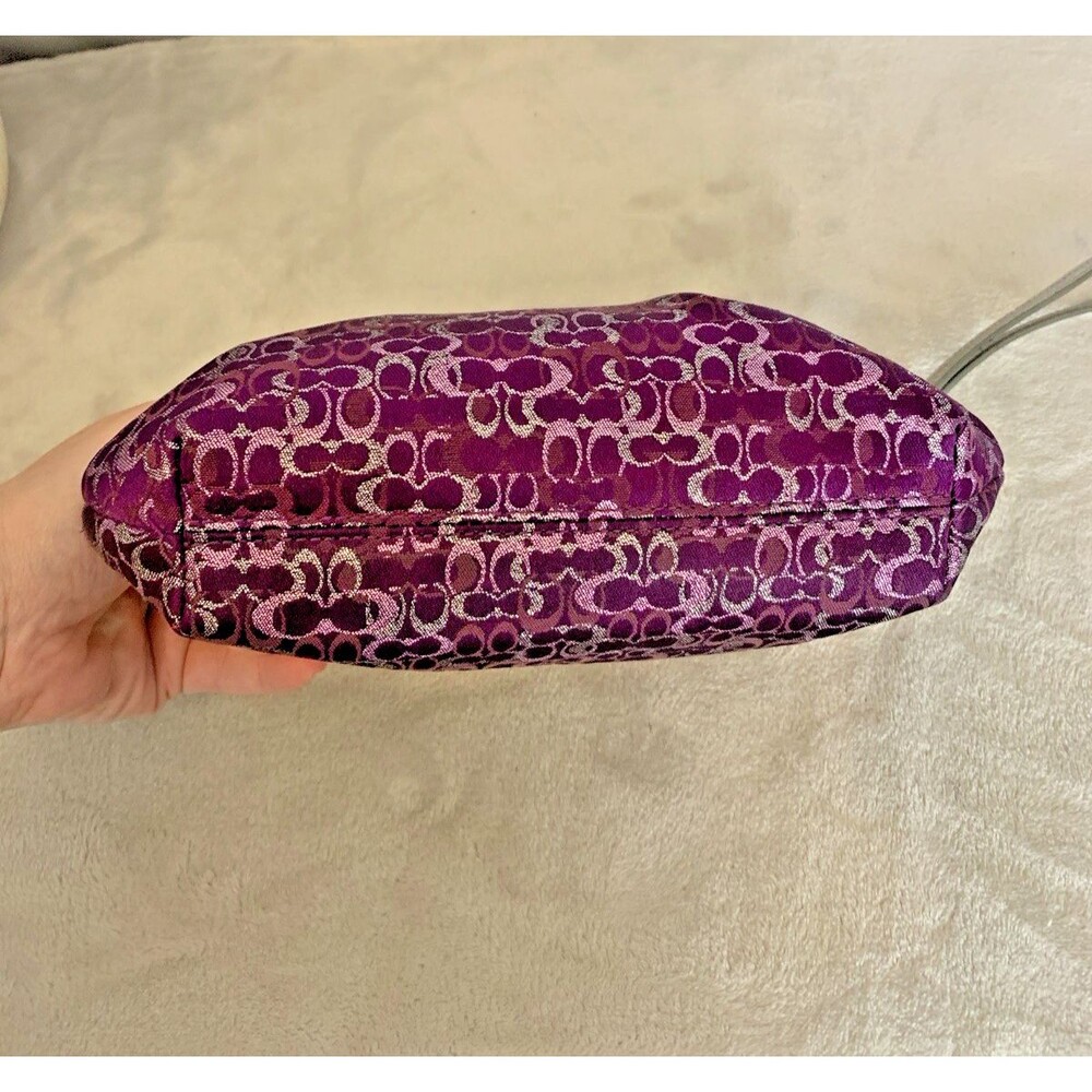 Coach Signature Optic Lurex Purple Silver Kisslock Large Clutch Wristlet Y2K - Picture 9 of 16